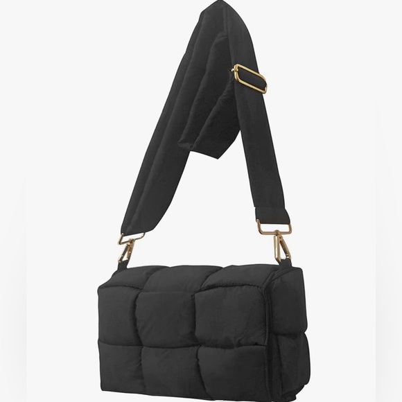 Handbags - Black Puffer Nylon Quilted Shoulder Crossbody Bag Adjustable Strap Gorpcore Work